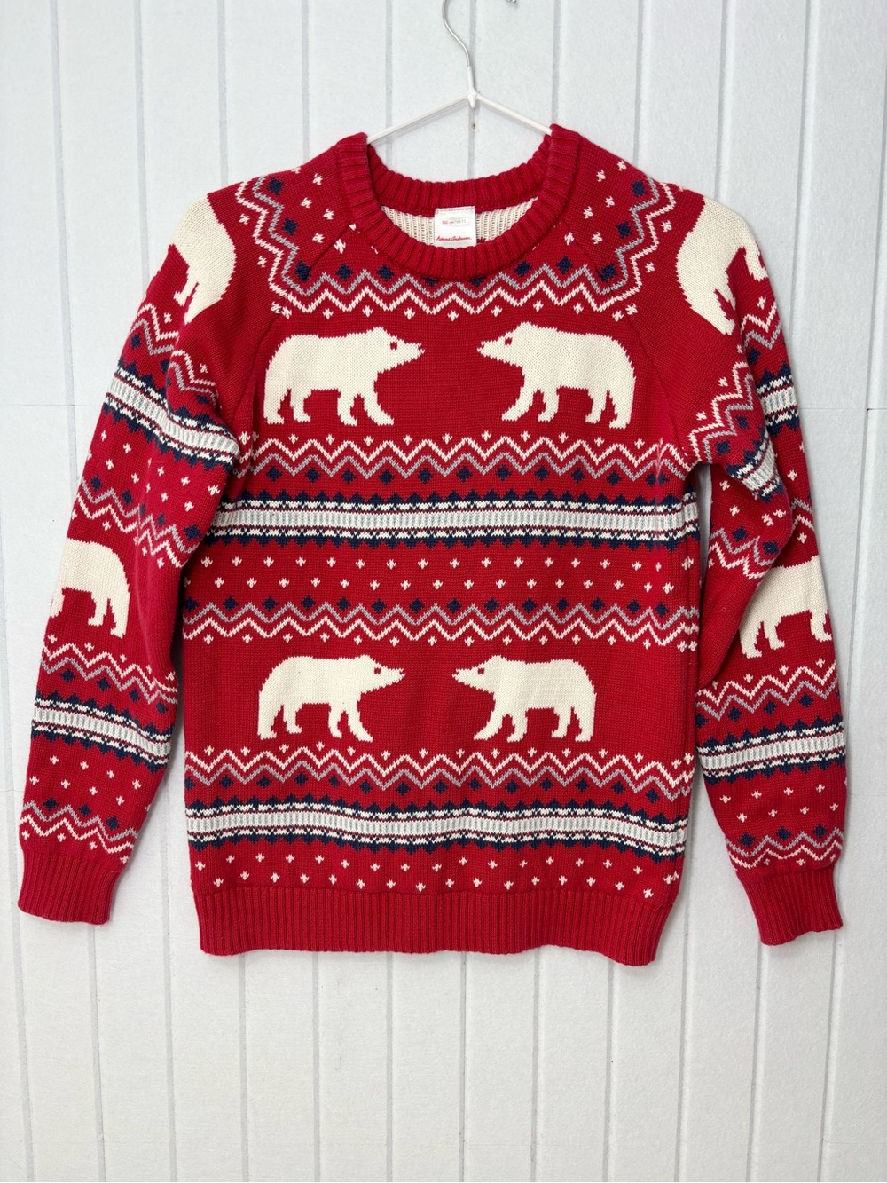 Hanna Andersson‎ Cotton Red Crewneck Sweater with Cream Polar Bear Motif Size 12